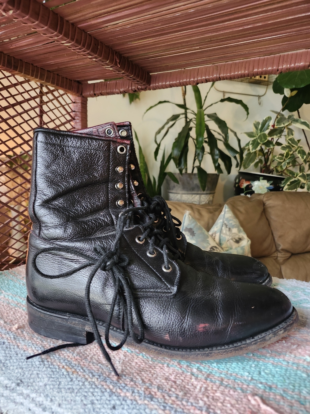 90s Weastern Women's Black Leather Lace-Up Ankle Boots Roper Style